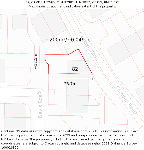 82, CAMDEN ROAD, CHAFFORD HUNDRED, GRAYS, RM16 6PY: Plot and title map