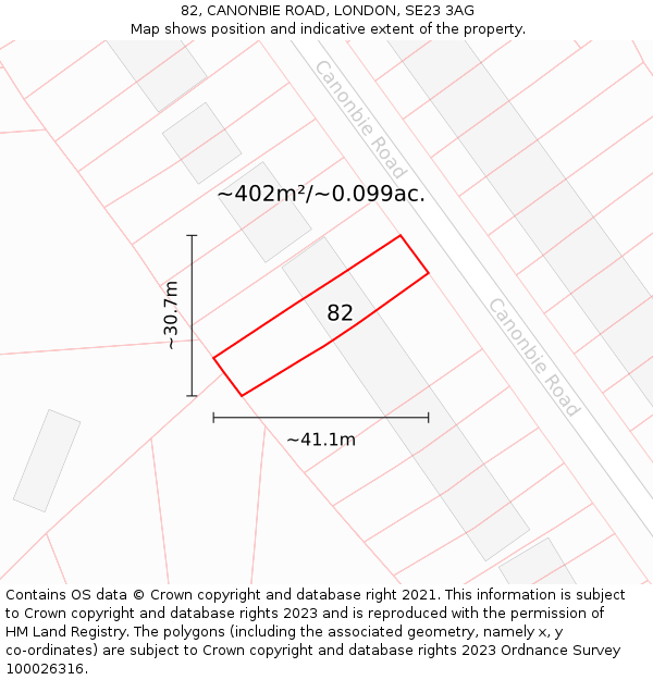 82, CANONBIE ROAD, LONDON, SE23 3AG: Plot and title map