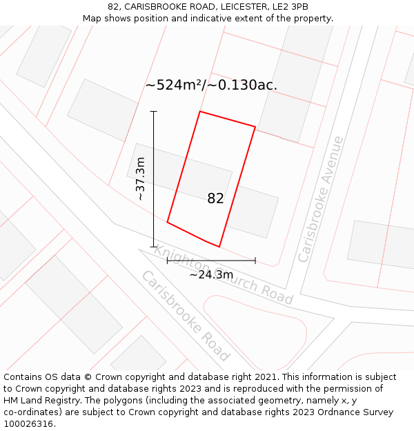 82, CARISBROOKE ROAD, LEICESTER, LE2 3PB: Plot and title map