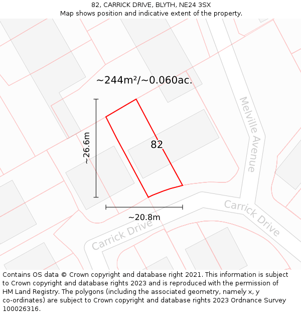 82, CARRICK DRIVE, BLYTH, NE24 3SX: Plot and title map