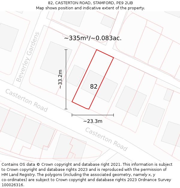 82, CASTERTON ROAD, STAMFORD, PE9 2UB: Plot and title map
