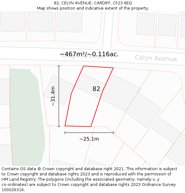 82, CELYN AVENUE, CARDIFF, CF23 6EQ: Plot and title map