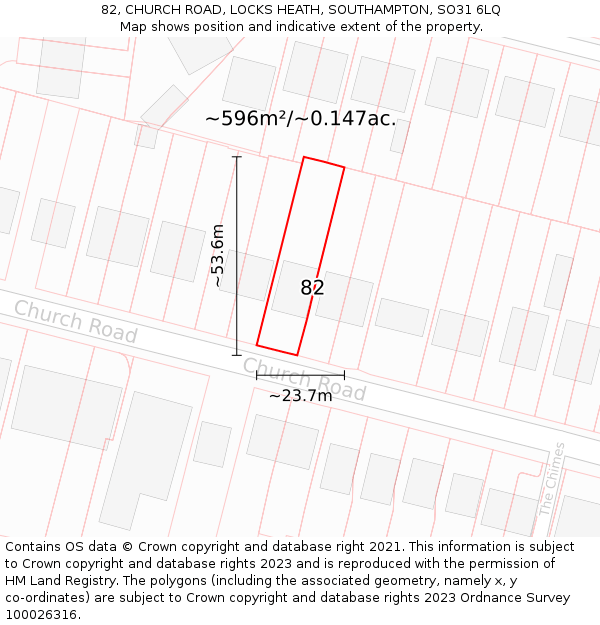 82, CHURCH ROAD, LOCKS HEATH, SOUTHAMPTON, SO31 6LQ: Plot and title map