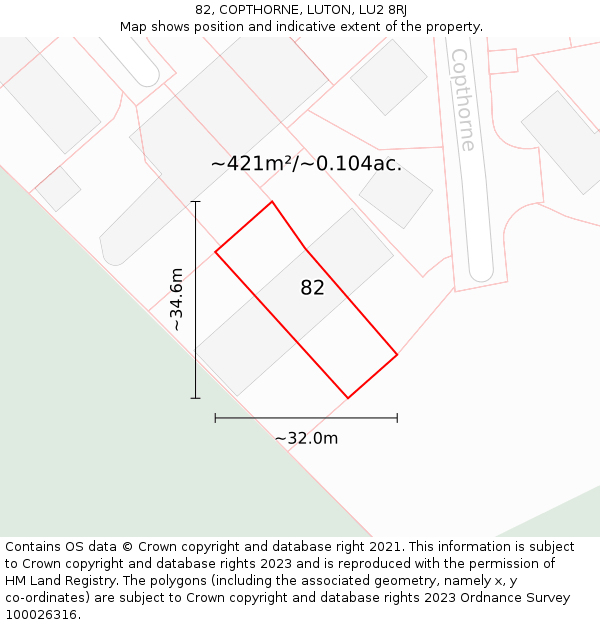 82, COPTHORNE, LUTON, LU2 8RJ: Plot and title map