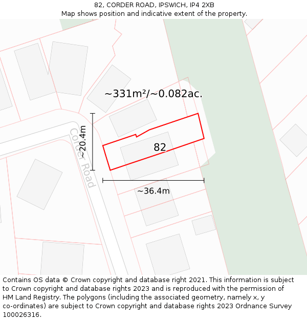 82, CORDER ROAD, IPSWICH, IP4 2XB: Plot and title map