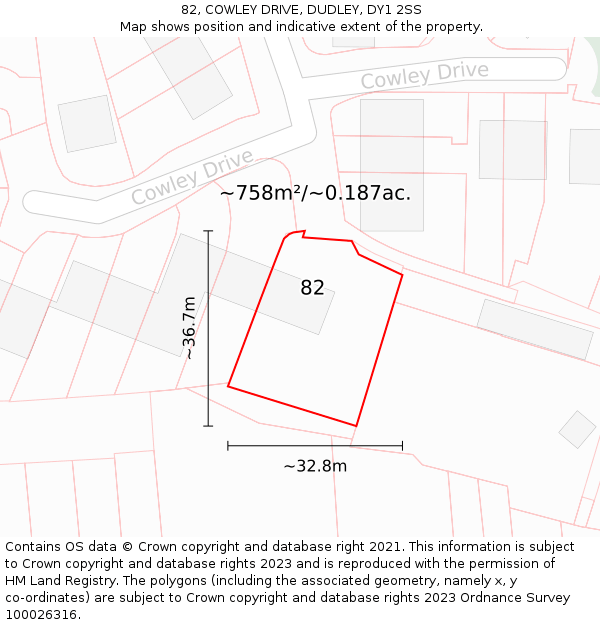 82, COWLEY DRIVE, DUDLEY, DY1 2SS: Plot and title map
