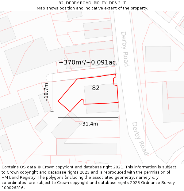 82, DERBY ROAD, RIPLEY, DE5 3HT: Plot and title map