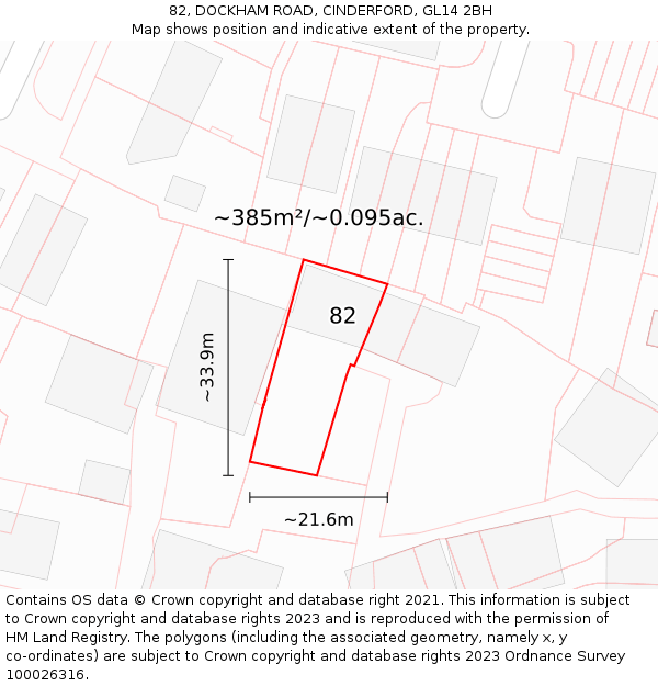 82, DOCKHAM ROAD, CINDERFORD, GL14 2BH: Plot and title map