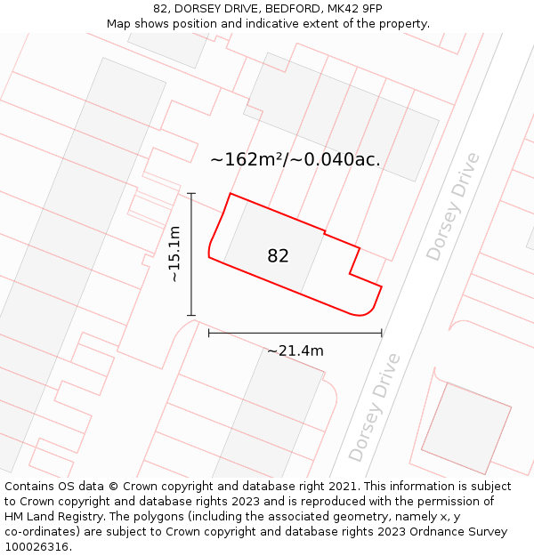 82, DORSEY DRIVE, BEDFORD, MK42 9FP: Plot and title map