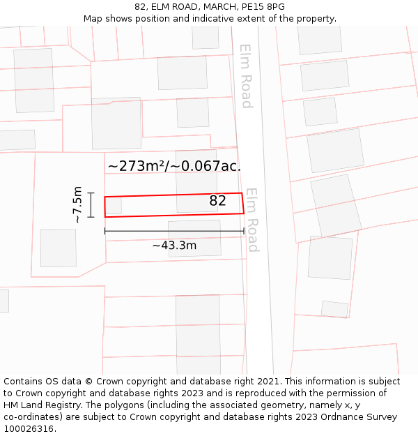 82, ELM ROAD, MARCH, PE15 8PG: Plot and title map