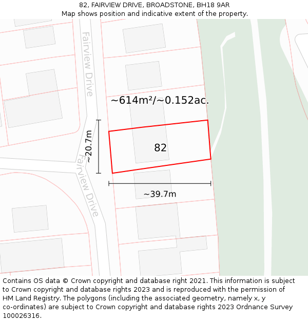 82, FAIRVIEW DRIVE, BROADSTONE, BH18 9AR: Plot and title map
