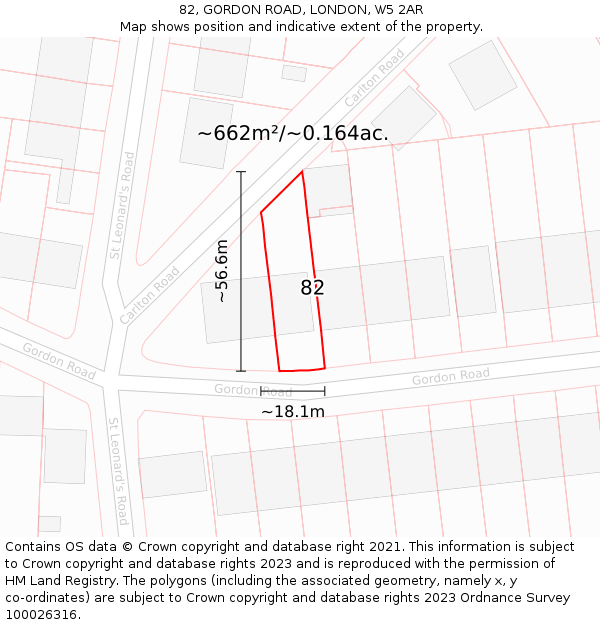 82, GORDON ROAD, LONDON, W5 2AR: Plot and title map