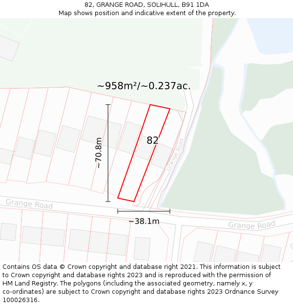 82, GRANGE ROAD, SOLIHULL, B91 1DA: Plot and title map