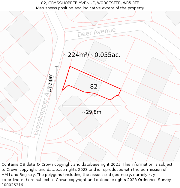 82, GRASSHOPPER AVENUE, WORCESTER, WR5 3TB: Plot and title map