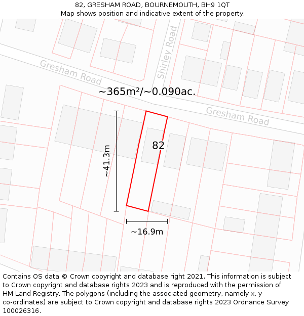 82, GRESHAM ROAD, BOURNEMOUTH, BH9 1QT: Plot and title map
