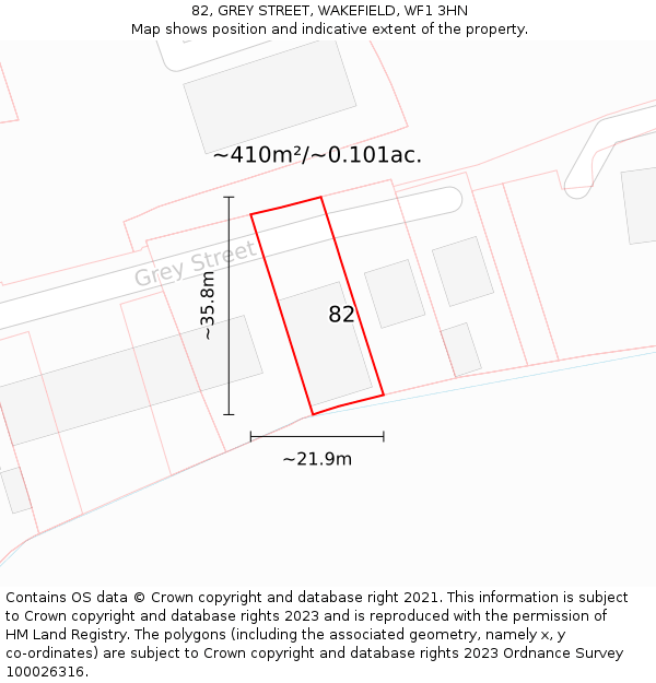 82, GREY STREET, WAKEFIELD, WF1 3HN: Plot and title map