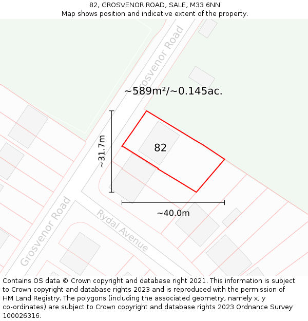 82, GROSVENOR ROAD, SALE, M33 6NN: Plot and title map