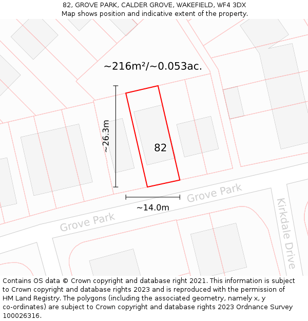 82, GROVE PARK, CALDER GROVE, WAKEFIELD, WF4 3DX: Plot and title map