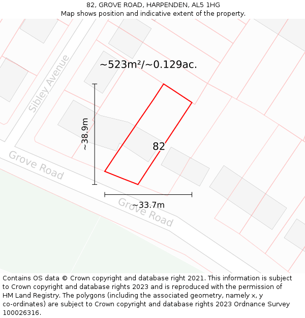 82, GROVE ROAD, HARPENDEN, AL5 1HG: Plot and title map