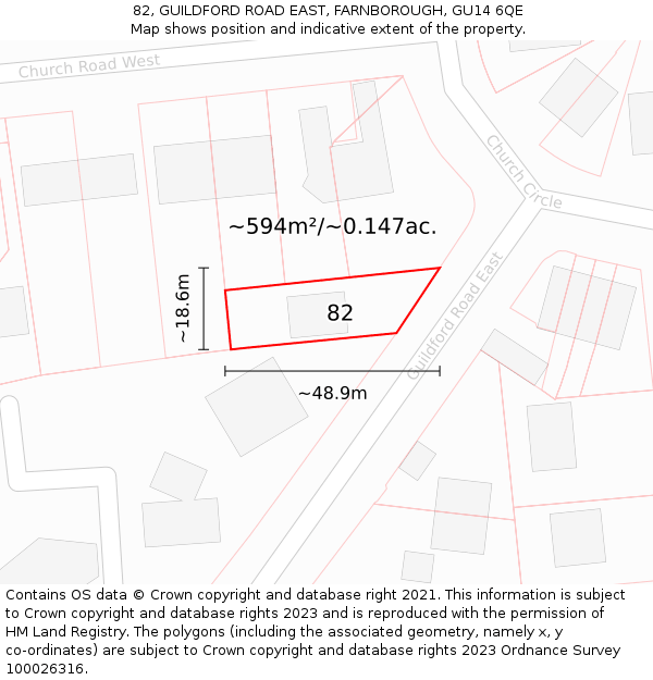 82, GUILDFORD ROAD EAST, FARNBOROUGH, GU14 6QE: Plot and title map