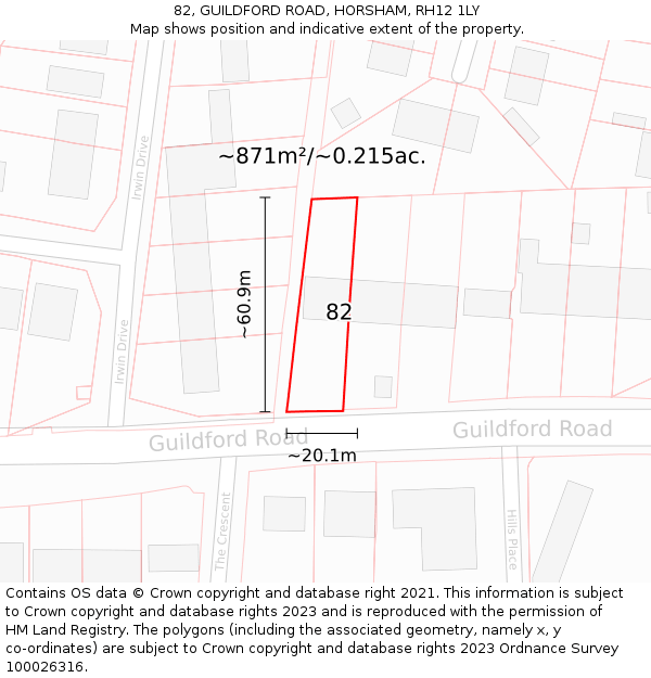 82, GUILDFORD ROAD, HORSHAM, RH12 1LY: Plot and title map