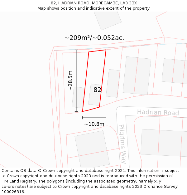 82, HADRIAN ROAD, MORECAMBE, LA3 3BX: Plot and title map