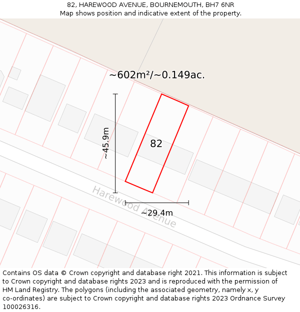 82, HAREWOOD AVENUE, BOURNEMOUTH, BH7 6NR: Plot and title map