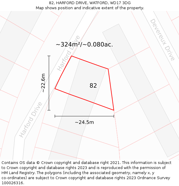 82, HARFORD DRIVE, WATFORD, WD17 3DG: Plot and title map