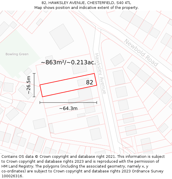 82, HAWKSLEY AVENUE, CHESTERFIELD, S40 4TL: Plot and title map