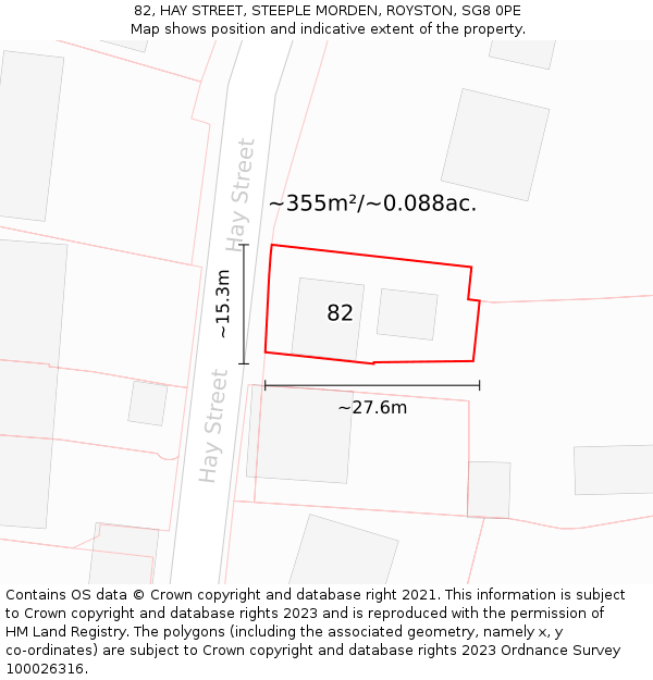 82, HAY STREET, STEEPLE MORDEN, ROYSTON, SG8 0PE: Plot and title map