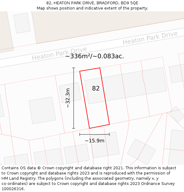 82, HEATON PARK DRIVE, BRADFORD, BD9 5QE: Plot and title map