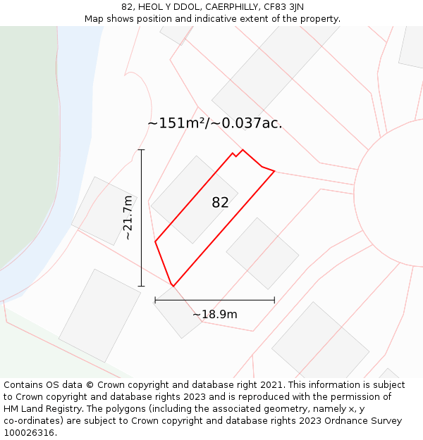 82, HEOL Y DDOL, CAERPHILLY, CF83 3JN: Plot and title map