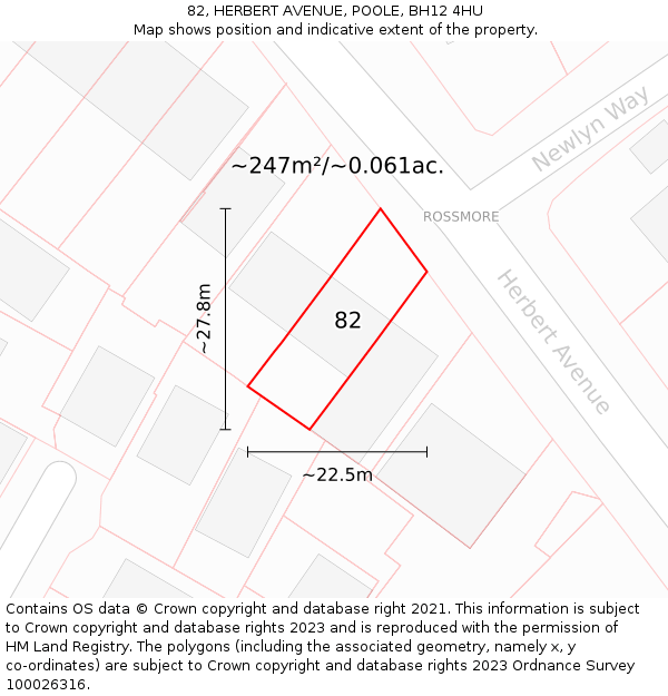 82, HERBERT AVENUE, POOLE, BH12 4HU: Plot and title map