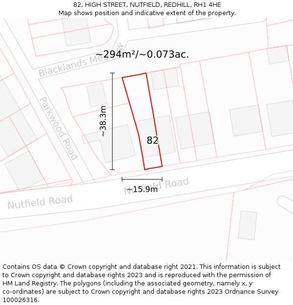 82, HIGH STREET, NUTFIELD, REDHILL, RH1 4HE: Plot and title map