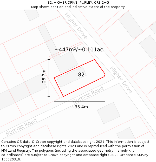 82, HIGHER DRIVE, PURLEY, CR8 2HG: Plot and title map