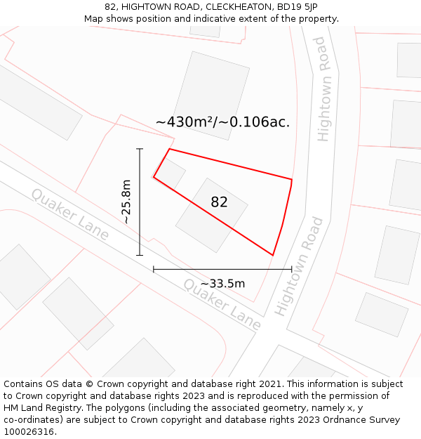 82, HIGHTOWN ROAD, CLECKHEATON, BD19 5JP: Plot and title map