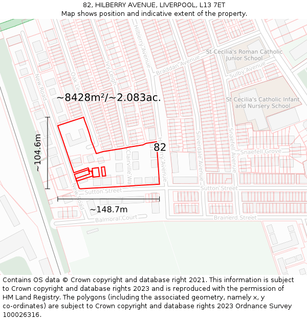 82, HILBERRY AVENUE, LIVERPOOL, L13 7ET: Plot and title map