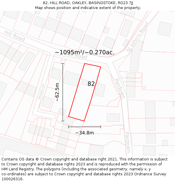 82, HILL ROAD, OAKLEY, BASINGSTOKE, RG23 7JJ: Plot and title map