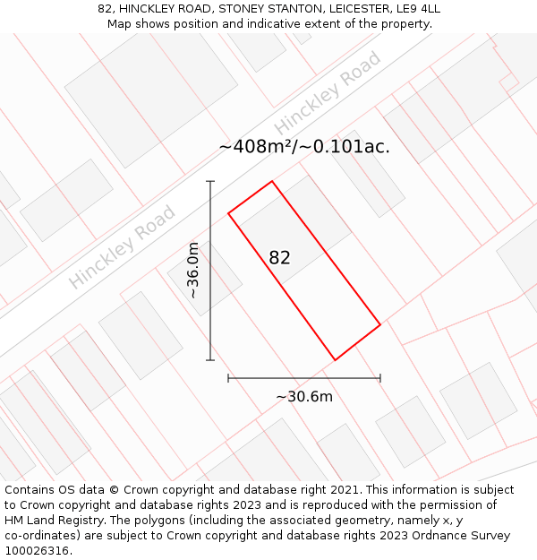 82, HINCKLEY ROAD, STONEY STANTON, LEICESTER, LE9 4LL: Plot and title map