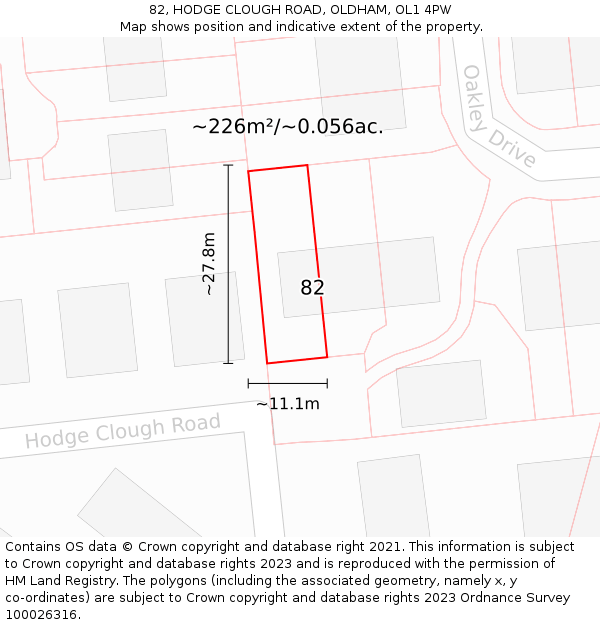 82, HODGE CLOUGH ROAD, OLDHAM, OL1 4PW: Plot and title map