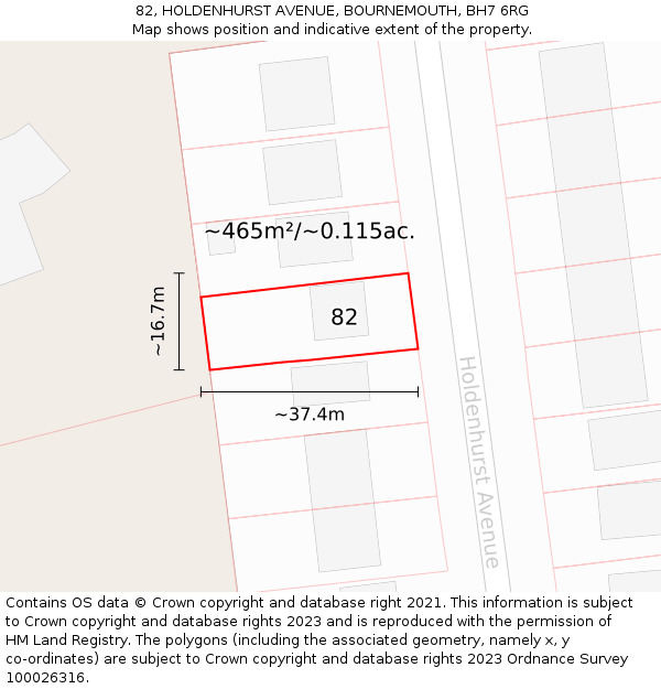 82, HOLDENHURST AVENUE, BOURNEMOUTH, BH7 6RG: Plot and title map