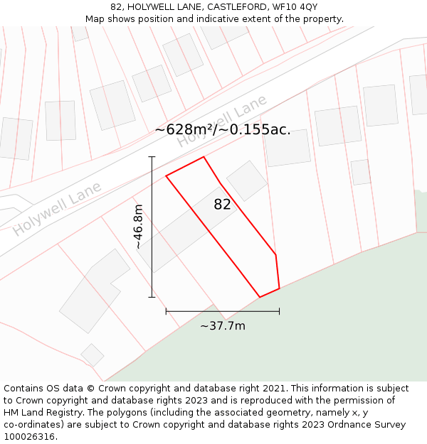 82, HOLYWELL LANE, CASTLEFORD, WF10 4QY: Plot and title map