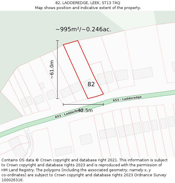 82, LADDEREDGE, LEEK, ST13 7AQ: Plot and title map