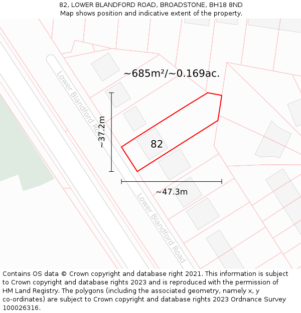 82, LOWER BLANDFORD ROAD, BROADSTONE, BH18 8ND: Plot and title map