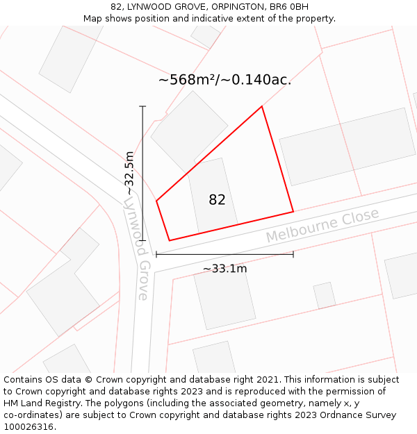 82, LYNWOOD GROVE, ORPINGTON, BR6 0BH: Plot and title map