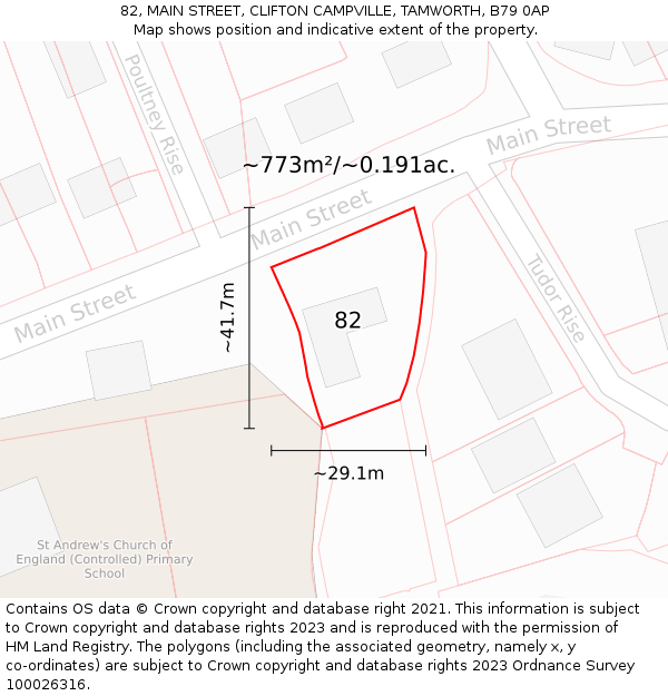 82, MAIN STREET, CLIFTON CAMPVILLE, TAMWORTH, B79 0AP: Plot and title map