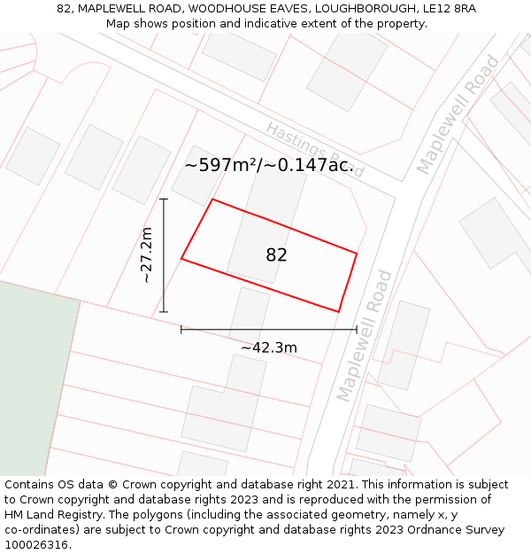 82, MAPLEWELL ROAD, WOODHOUSE EAVES, LOUGHBOROUGH, LE12 8RA: Plot and title map