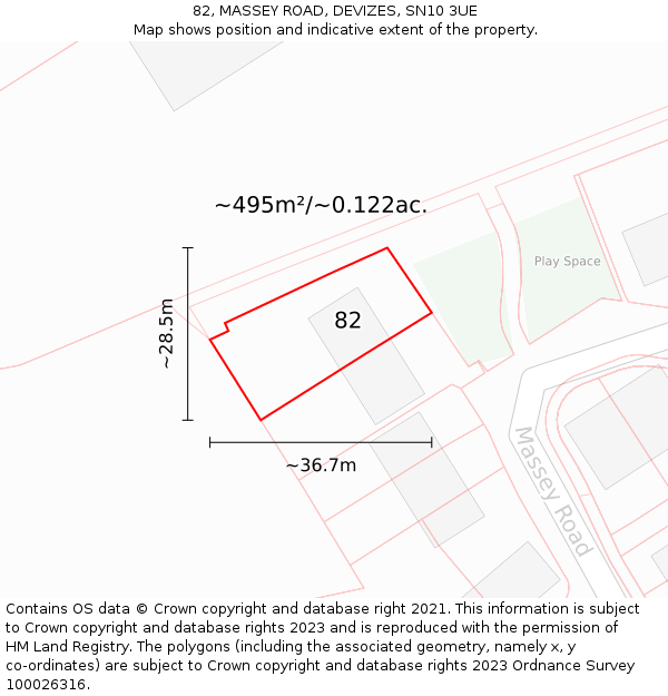 82, MASSEY ROAD, DEVIZES, SN10 3UE: Plot and title map