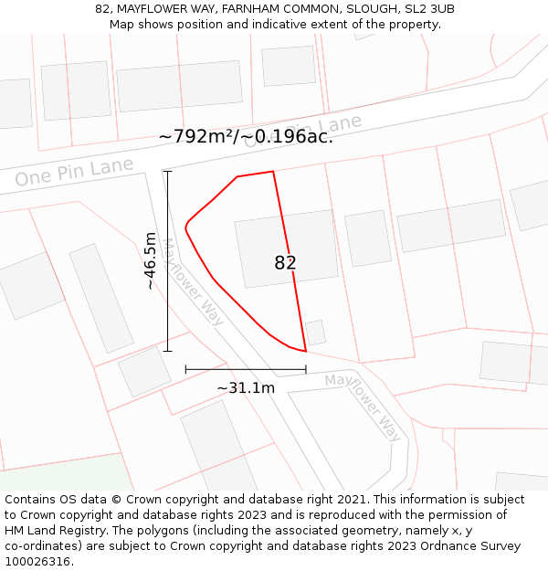 82, MAYFLOWER WAY, FARNHAM COMMON, SLOUGH, SL2 3UB: Plot and title map