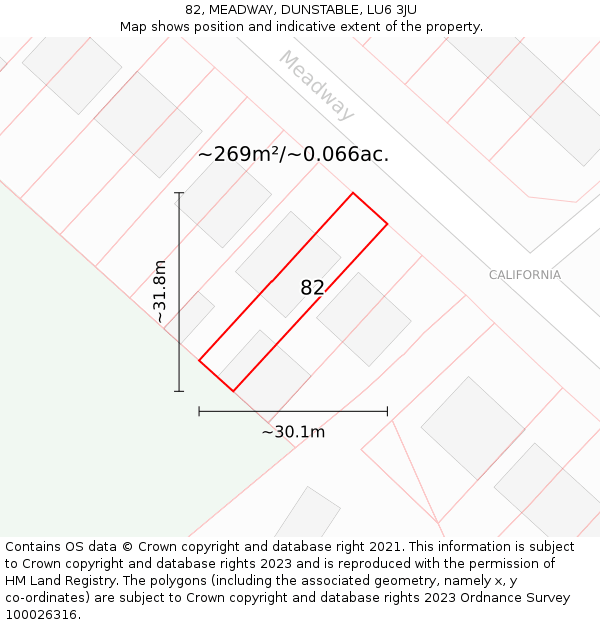 82, MEADWAY, DUNSTABLE, LU6 3JU: Plot and title map